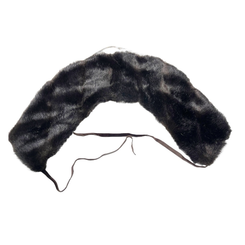 Amici‎ Dark Brown Faux Fur Collar Wrap Stole Ribbon Tie Mob Wife Glamour Luxury